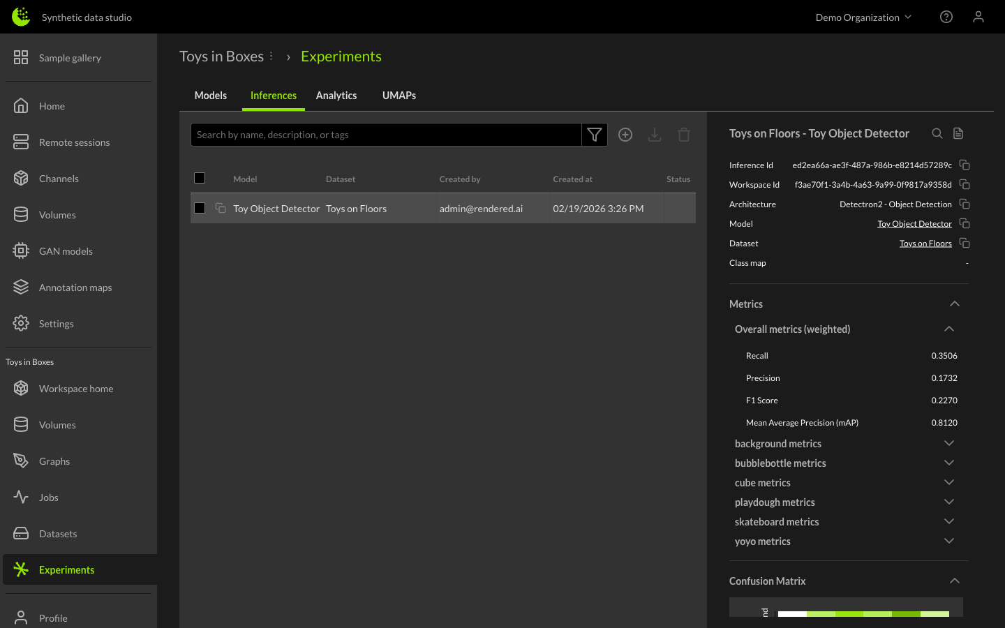 Inference Table with Metrics
